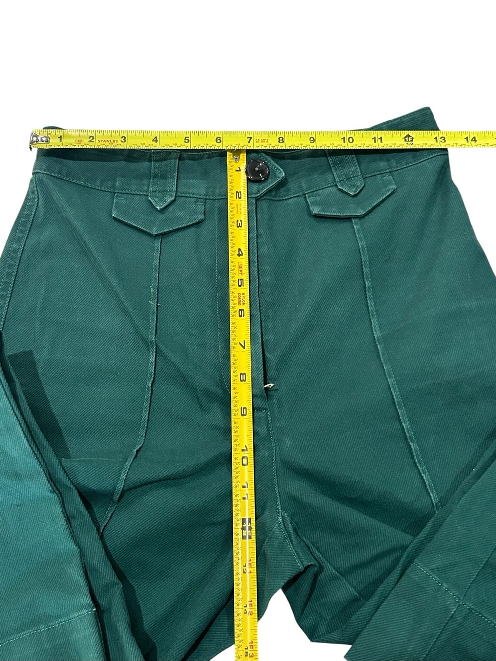 Anthropologie High Rise Wide Leg Flared Pants 1970's Deep Teal Green Sz 0 Cotton - Picture 11 of 12